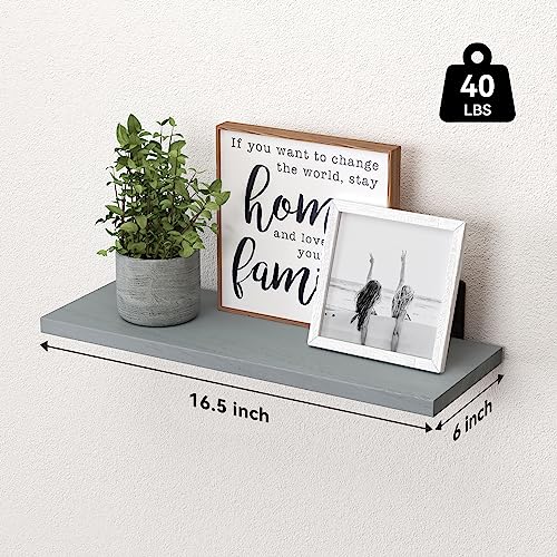 Rustic Farmhouse Wood Floating Shelves Set of 6 for Bathroom and Living Room - Grey