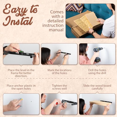 Natural Pine Wooden Floating Shelves Set for Walls; No Drill Wall Mounted Shelf; Living Room, Bathroom, Kitchen, Bedroom Bookshelf; DIY-Natural, 24 inch