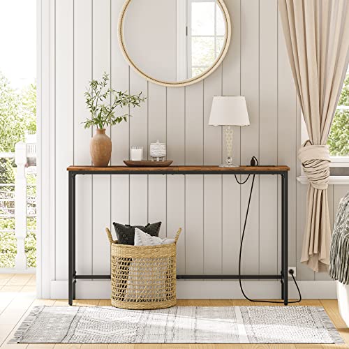 47.2 Console Table with Power Outlets and USB Ports - Rustic Brown - for Home and Office