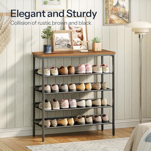 5-Tier Shoe Rack for Entryway, Adjustable Shelves, Rustic Brown