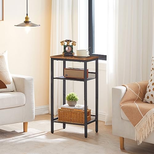 3-Tier Tall Side Table for Living Room or Office, Rustic Brown and Black