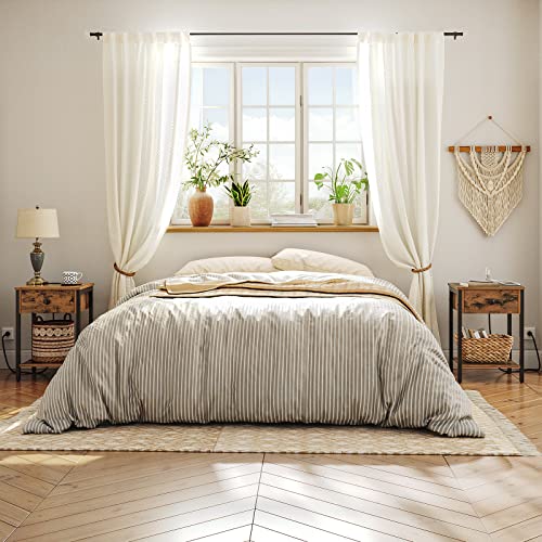 Rustic Brown Nightstand with Charging Station and USB Ports for Bedroom