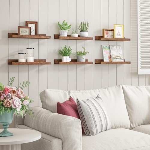 Rustic Brown Floating Shelves Set for Wall Decor - Set of 8 - For Bedroom, Bathroom, Nursery, Living Room