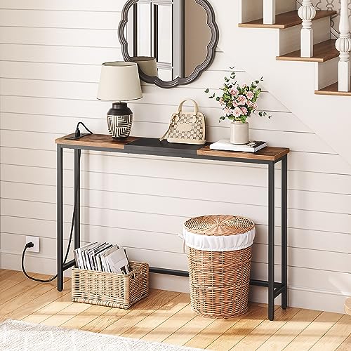 Slim Console Table with Power Outlets for Living Room or Entryway