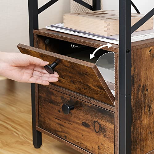 Nightstand with Charging Station and USB Port for Bedroom, Rustic Brown and Black