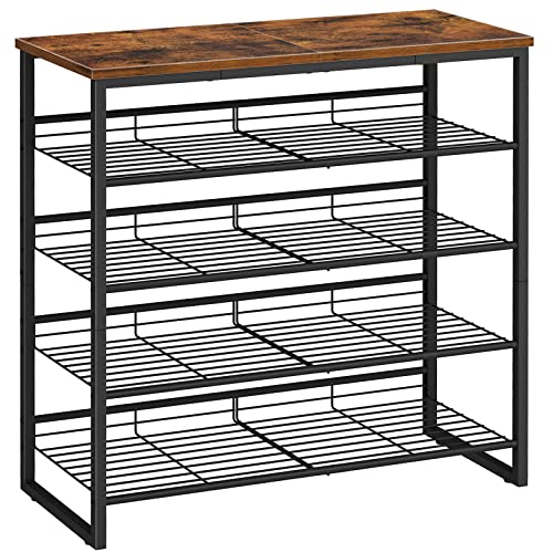 5 Tier Adjustable Shoe Rack for Entryway or Closet, Rustic Brown/Black - Holds 16-20 Pairs