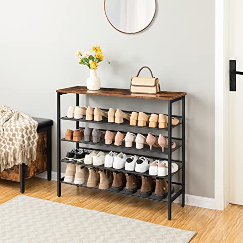 5-Tier Adjustable Shoe Rack for 20 Pairs - Industrial Rustic Brown