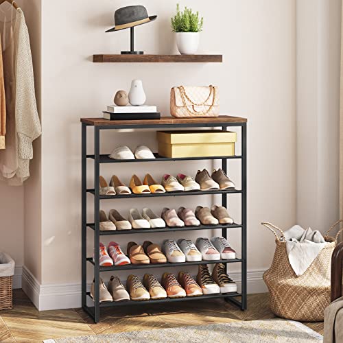 6-Tier Shoe Rack for 18-24 Pairs, Large Capacity Shoe Organizer for Entryway, Closet, Hallway, Dorm Room (Industrial, Rustic Brown)