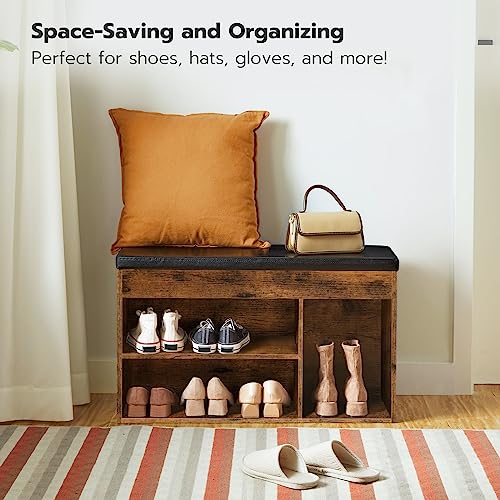 Shoe Storage Bench with Padded Cushion and Hidden Compartment for Entryway and Living Room