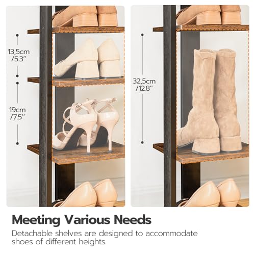 Narrow 7 Tier Wooden Shoe Rack for Front Door Entryway