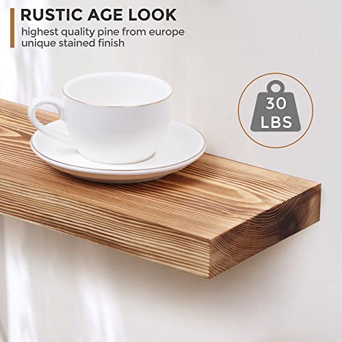 Rustic European Pine Floating Wall Shelves Set of 2 - Natural Wooden Shelf for Farmhouse - 16 x 5.7