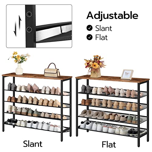 5-Tier Adjustable Shoe Rack for 20 Pairs - Industrial Rustic Brown