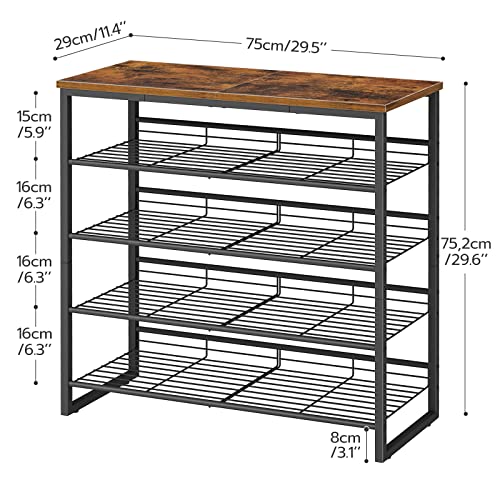 5 Tier Adjustable Shoe Rack for Entryway or Closet, Rustic Brown/Black - Holds 16-20 Pairs