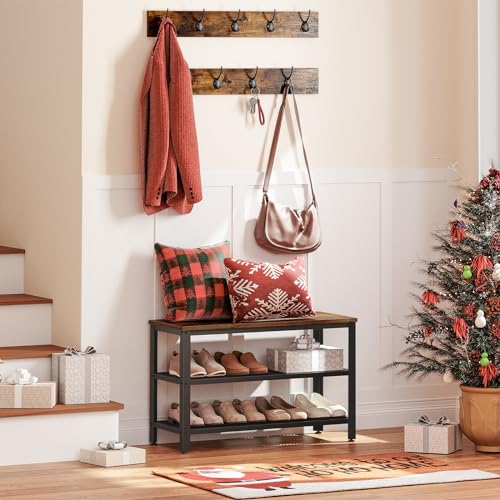 Entryway Hall Tree Coat Rack and Shoe Bench Set for Foyer or Front Door