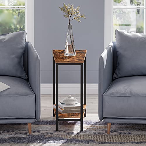 Industrial Rustic Brown Wedge End Table with Storage for Small Spaces